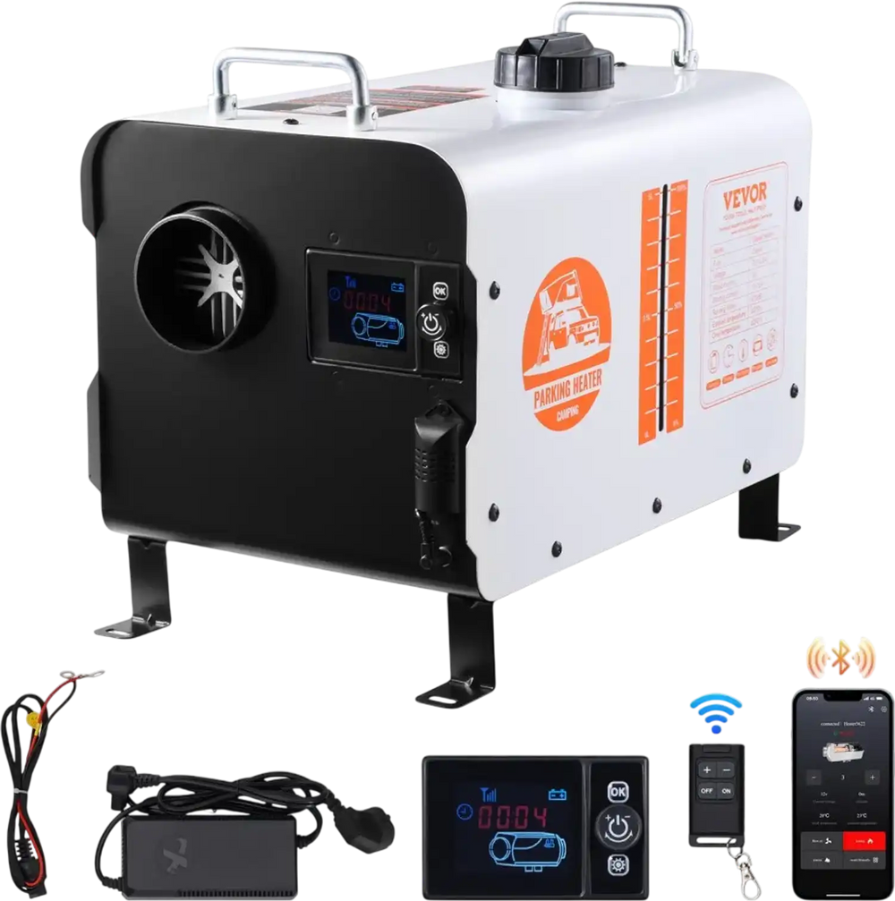 VEVOR 8KW Diesel Heater, 12V/24V All in One Diesel Air Heater, with Bluetooth APP Control, Remote Control and Display Screen, CO Alarm, Fast Heating Portable Diesel Heater for Vehicles and Outdoors