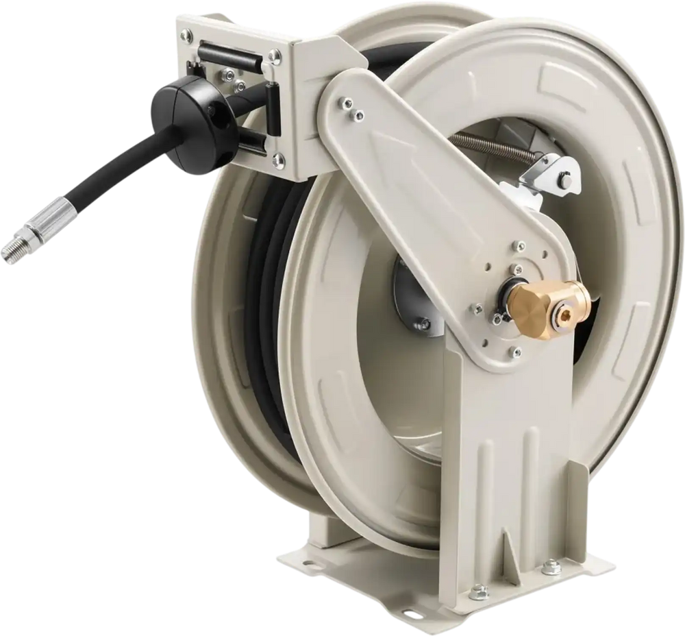VEVOR Grease Hose Reel, 1/4 in x 50 ft Retractable, Spring Driven Auto Swivel Rewind, Max 10152 PSI, Heavy-Duty Carbon Steel Construction with Steel Wire Braided Hose, for Lube, Grease, Hydraulic Oil