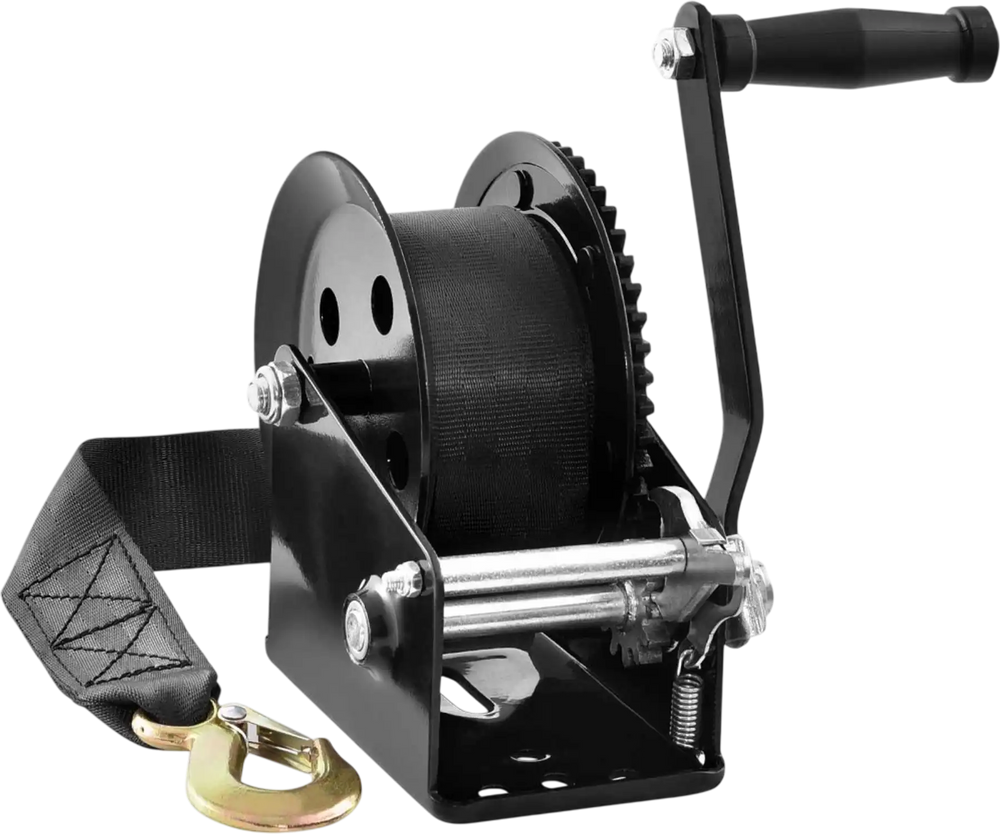 VEVOR Hand Winch, 1600 lbs Pulling Capacity, Boat Trailer Winch Heavy Duty Rope Crank with 33 ft Polyester Strap and Two-Way Ratchet, Manual Operated Hand Crank Winch for Trailer, Boat or ATV Towing
