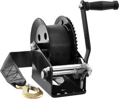 VEVOR Hand Winch, 1600 lbs Pulling Capacity, Boat Trailer Winch Heavy Duty Rope Crank with 33 ft Polyester Strap and Two-Way Ratchet, Manual Operated Hand Crank Winch for Trailer, Boat or ATV Towing