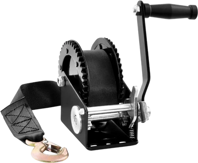 VEVOR Hand Winch, 2000 lbs Pulling Capacity, Boat Trailer Winch Heavy Duty Rope Crank with 23 ft Polyester Strap and Two-Way Ratchet, Manual Operated Hand Crank Winch for Trailer, Boat or ATV Towing