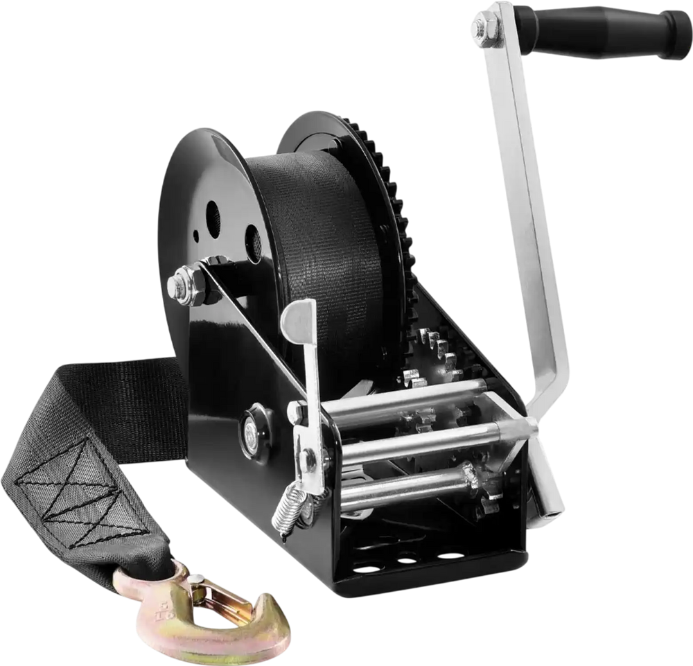VEVOR Hand Winch, 3500 lbs Pulling Capacity, Boat Trailer Winch Heavy Duty Rope Crank with 33 ft Polyester Strap and Two-Way Ratchet, Manual Operated Hand Crank Winch for Trailer, Boat or ATV Towing