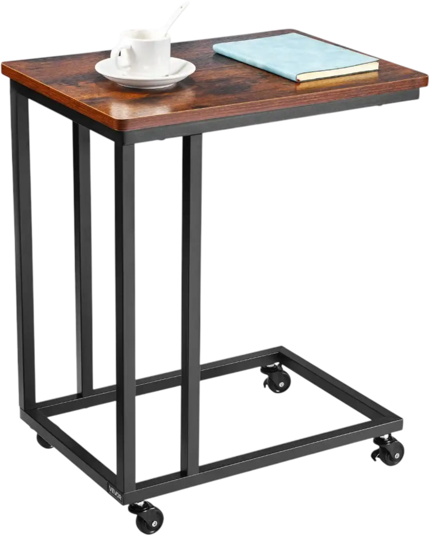 Vevor C Table Rolling C-Shaped Sofa Side Table Brown New