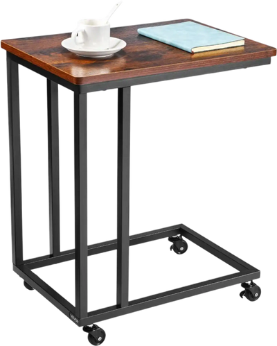 Vevor C Table Rolling C-Shaped Sofa Side Table Brown New