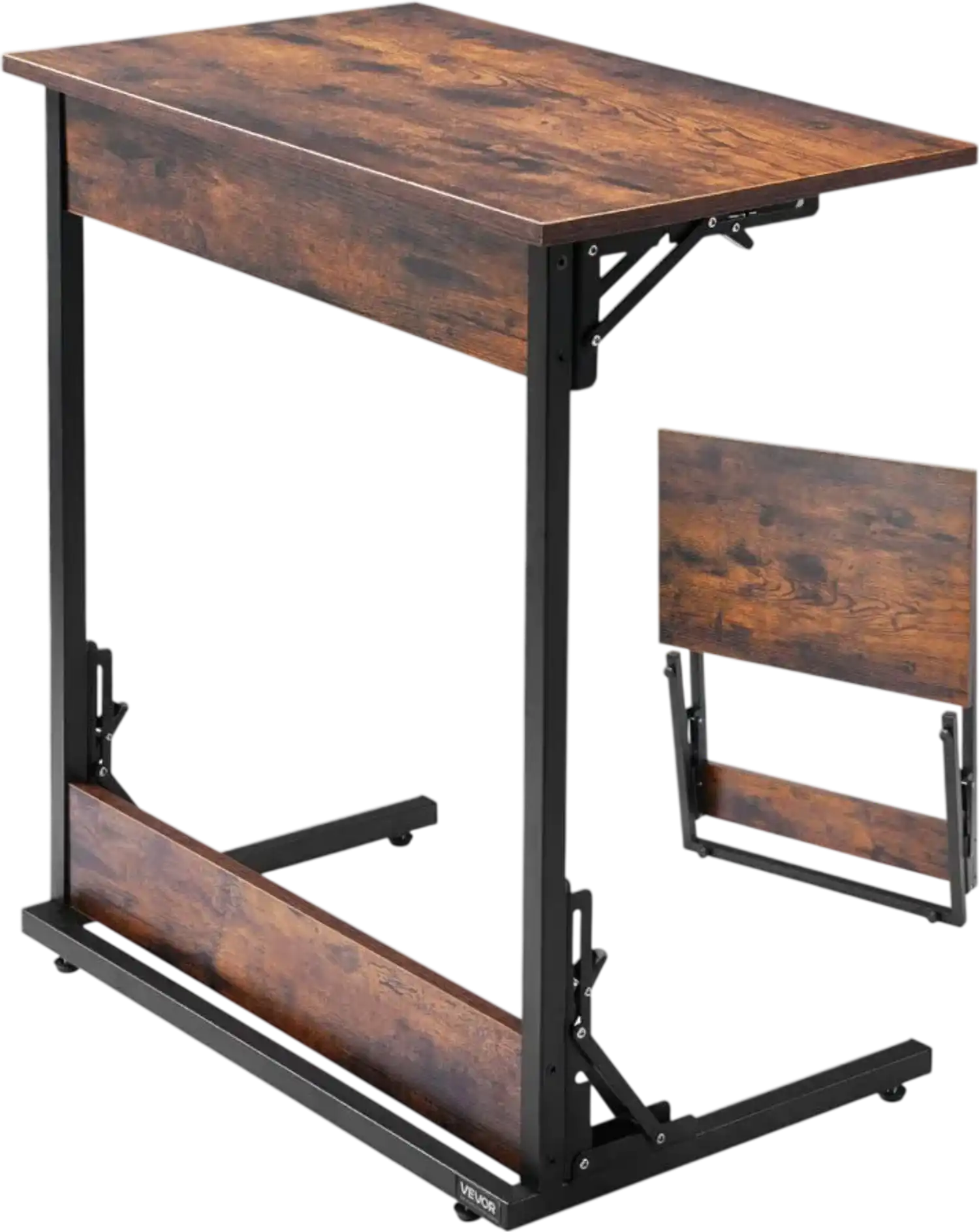 Vevor C Table Folding C-Shaped End Table Brown and Black New