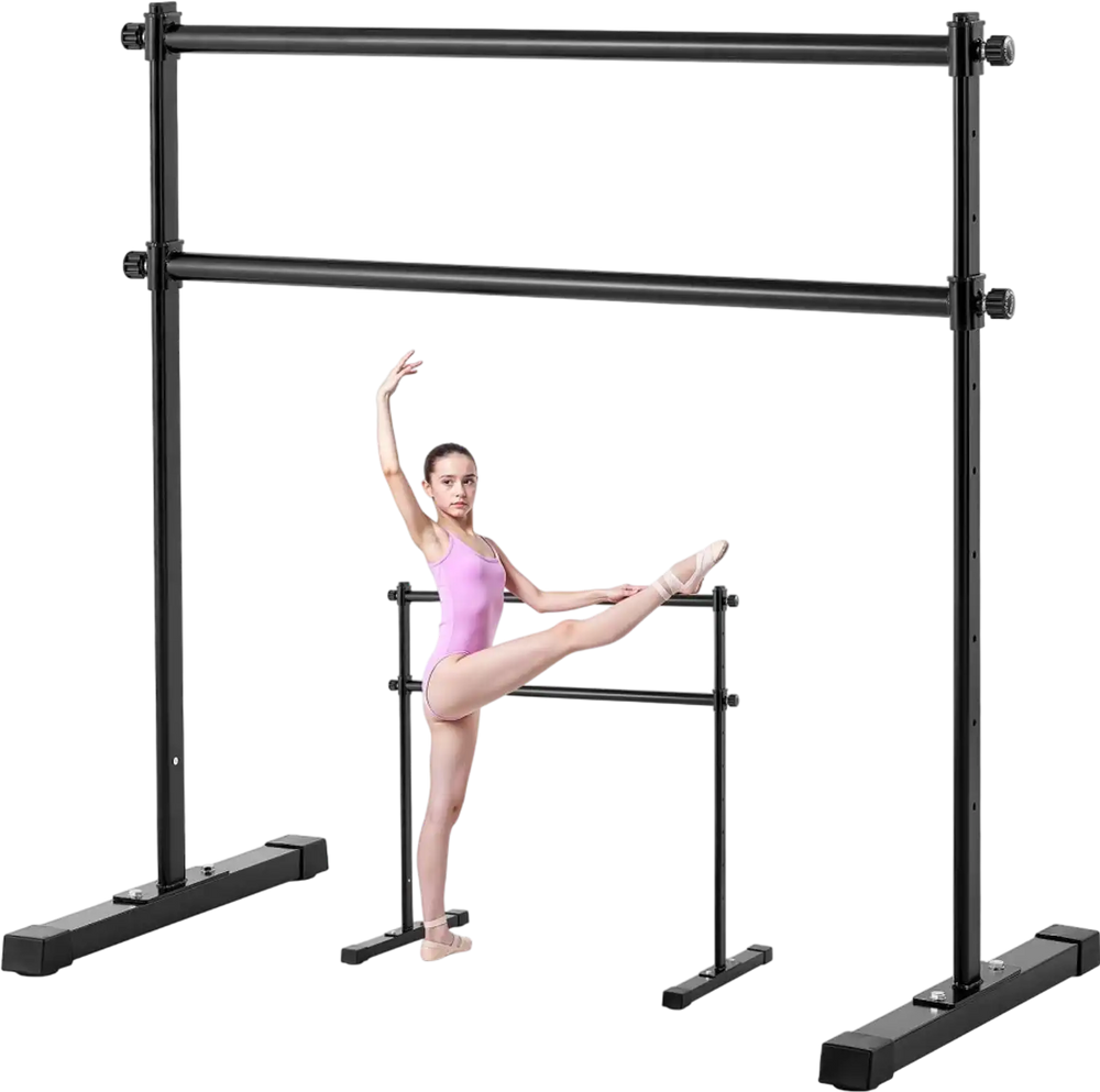 VEVOR Ballet Barre, 4 Ft Double Barre Bar for Home, Freestanding Portable Ballet Stretching Dance Bars, Height Adjustable Anti-Wobble Fitness Studio Equipment, for Pilates Balance Workout