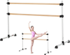 VEVOR Ballet Barre, 6 Ft Double Beechwood Barre Bar for Home, Freestanding Portable Ballet Stretching Dance Bars, Height Adjustable Anti-Wobble Fitness Gym Equipment, for Pilates Balance Workout