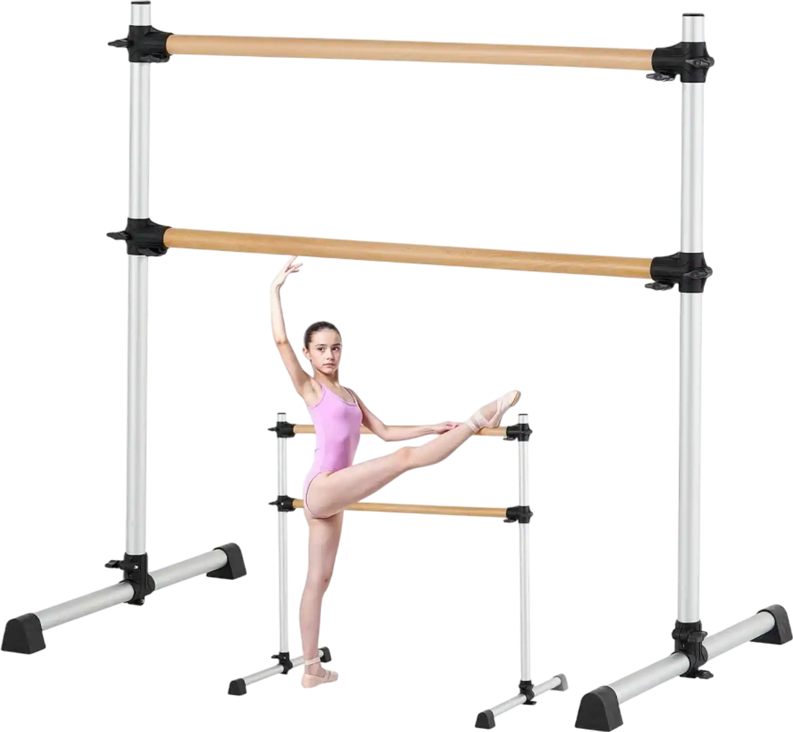 Vevor Ballet Barre 4' Freestanding Portable Height Adjustable Double Beechwood Bar New