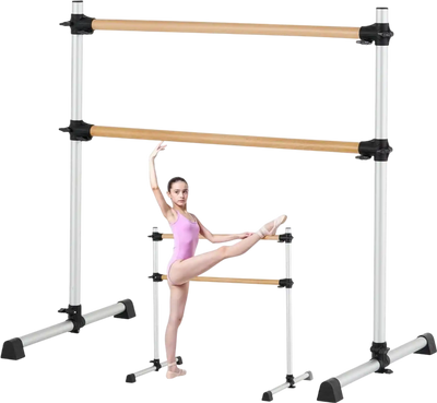 Vevor Ballet Barre 4' Freestanding Portable Height Adjustable Double Beechwood Bar New