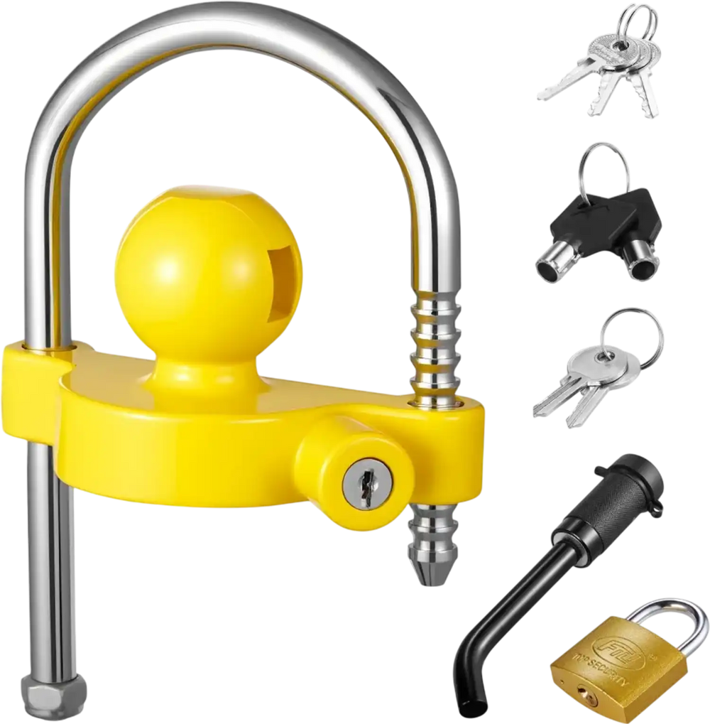 VEVOR Trailer Hitch Lock Kit, Fits for 1-7/8 in, 2 in, 2-5/16 in Couplers, Heavy-Duty Anti-Theft Trailer Ball Lock with Keys, Prying-Resistant, Adjustable Height Design for RVs, Boats, Trailers