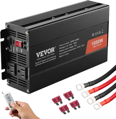 Vevor Power Inverter 1000W Pure Sine Wave DC 12V to AC 120V with 2 AC Outlets USB Type-C Remote Control New