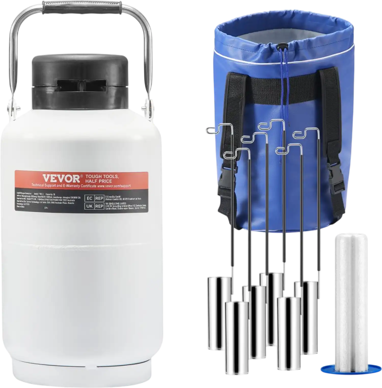 Vevor Liquid Nitrogen Tank 3 L Aluminum Alloy LN2 Dewar Container with 6 Canisters New