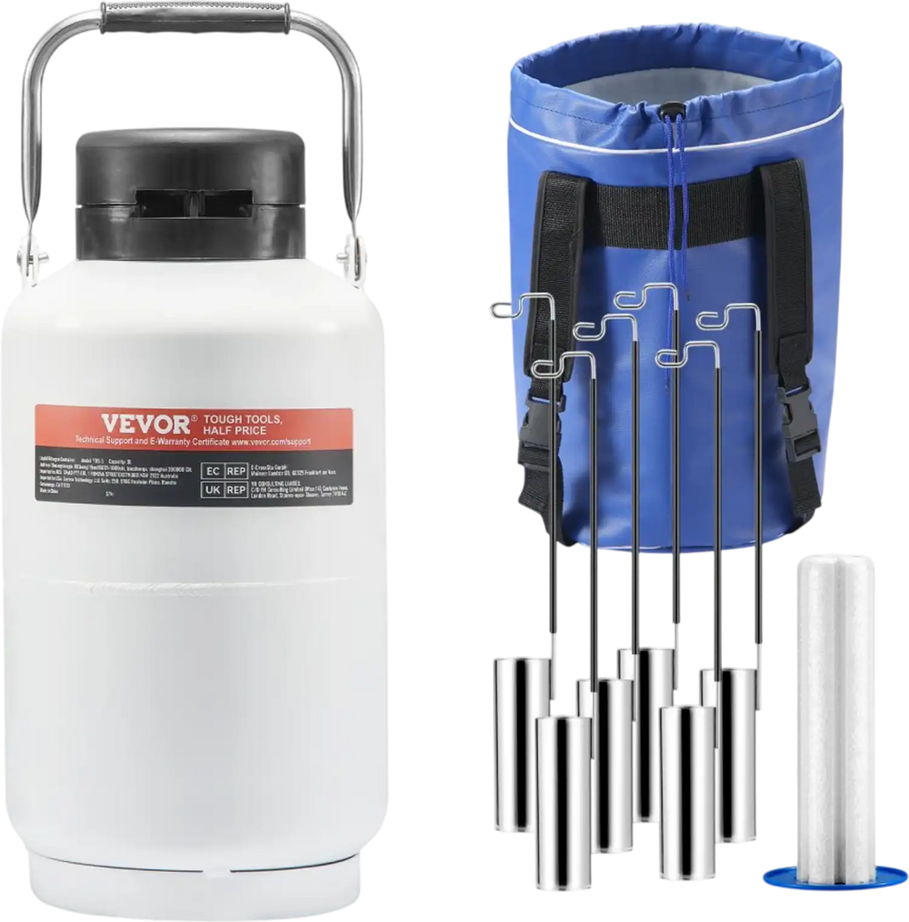 VEVOR Liquid Nitrogen Tank, 3 L Aluminum Alloy Liquid Nitrogen Container, LN2 Tank Dewar with 6 Canisters and Carry Bag with Straps, Cryogenic Tank for Beauty Industry, Semen Preservation, Scientific