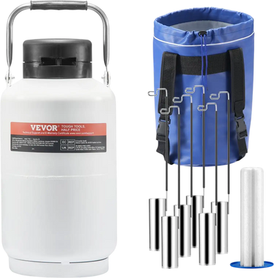 Vevor Liquid Nitrogen Tank 3 L Aluminum Alloy LN2 Dewar Container with 6 Canisters New