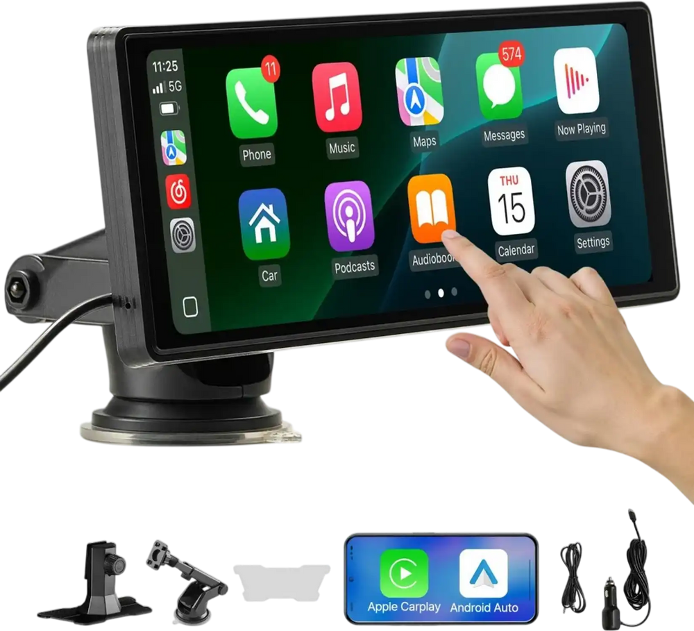 VEVOR Wireless Car Stereo, 10-Inch HD Portable Radio Touch Screen Compatible with Apple CarPlay and Android Auto, CarPlay Screen for Car with Voice Control, Mirror Link, Bluetooth, GPS Navigation