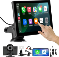 VEVOR Wireless Car Stereo, 9-Inch HD Portable Radio Touch Screen with Apple CarPlay and Android Auto, CarPlay Screen with Front & Backup Cameras, Voice Control, Mirror Link, Bluetooth, GPS Navigation