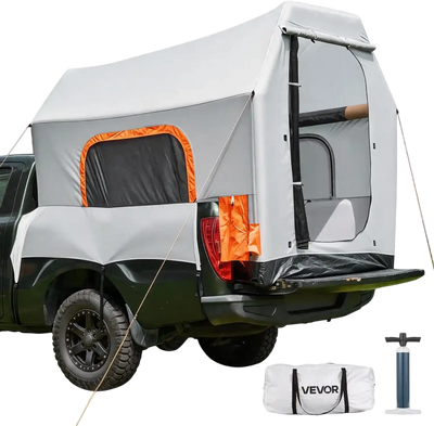 VEVOR Inflatable Pickup Truck Tent, 7.2 x 5.4 FT 3-Season Truck Bed Tent with Ventilated Mesh Windows, PU2000mm Waterproof Pickup Camping Tents for Outdoor Hiking Activities - Air Pump Included