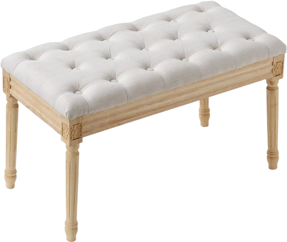 VEVOR Upholstered Bench, 16"W Ottoman Bench, End of Bed Bench with Foam Padded Cushion and Rubberwood Legs, Tufted Footrest Stool Entryway Bench for Dining Room, Living Room, Bedroom, Hallway, Beige