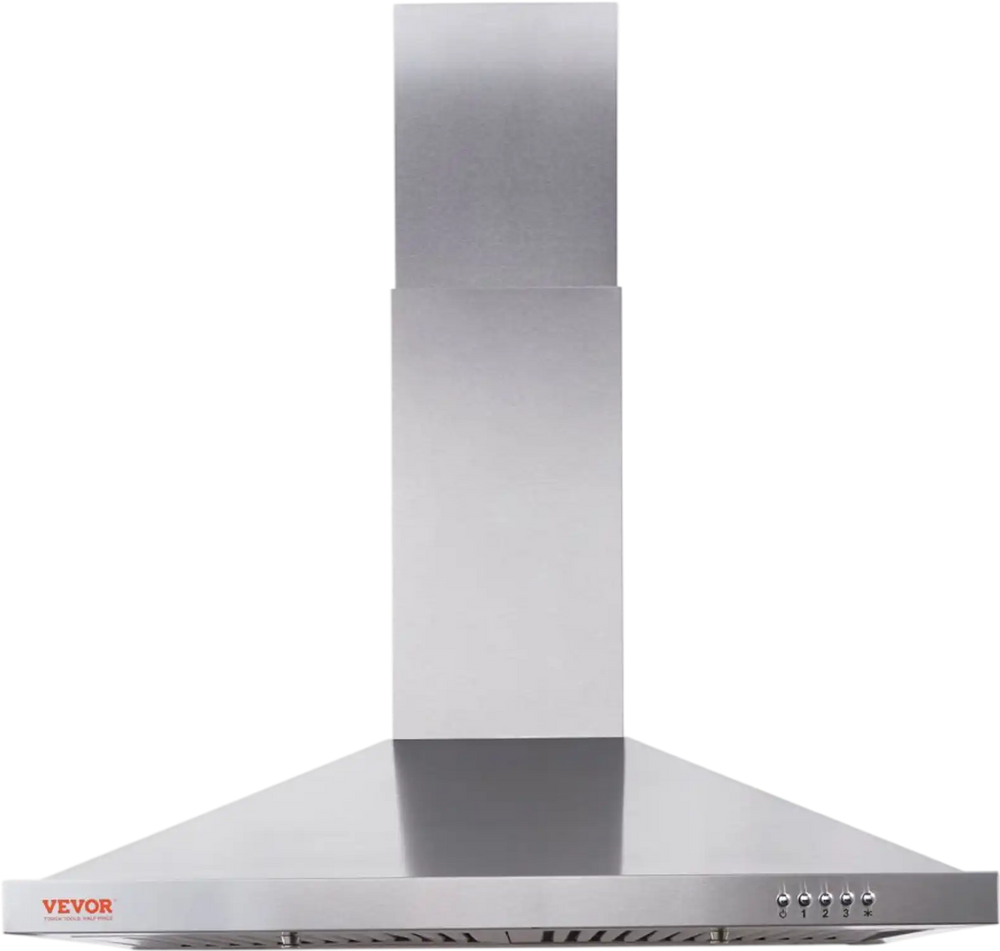 VEVOR Wall Mount Range Hood, Ductless Chimney-Style Kitchen Stove Vent, Stainless Steel Permanent Filter with 3-Speed Exhaust Fan, 2 Baffle Filters, LED Lights, Push Button, Silver (30 inch)