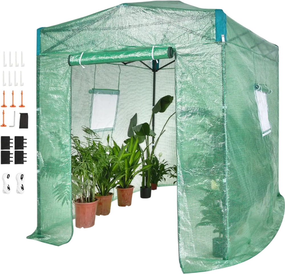 VEVOR Pop Up Greenhouse, 8'x 6'x 7.5' Pop-up Green House, Set Up in Minutes, High Strength PE Cover with Doors & Windows and Powder-Coated Steel Frame, Suitable for Planting and Storage, Green