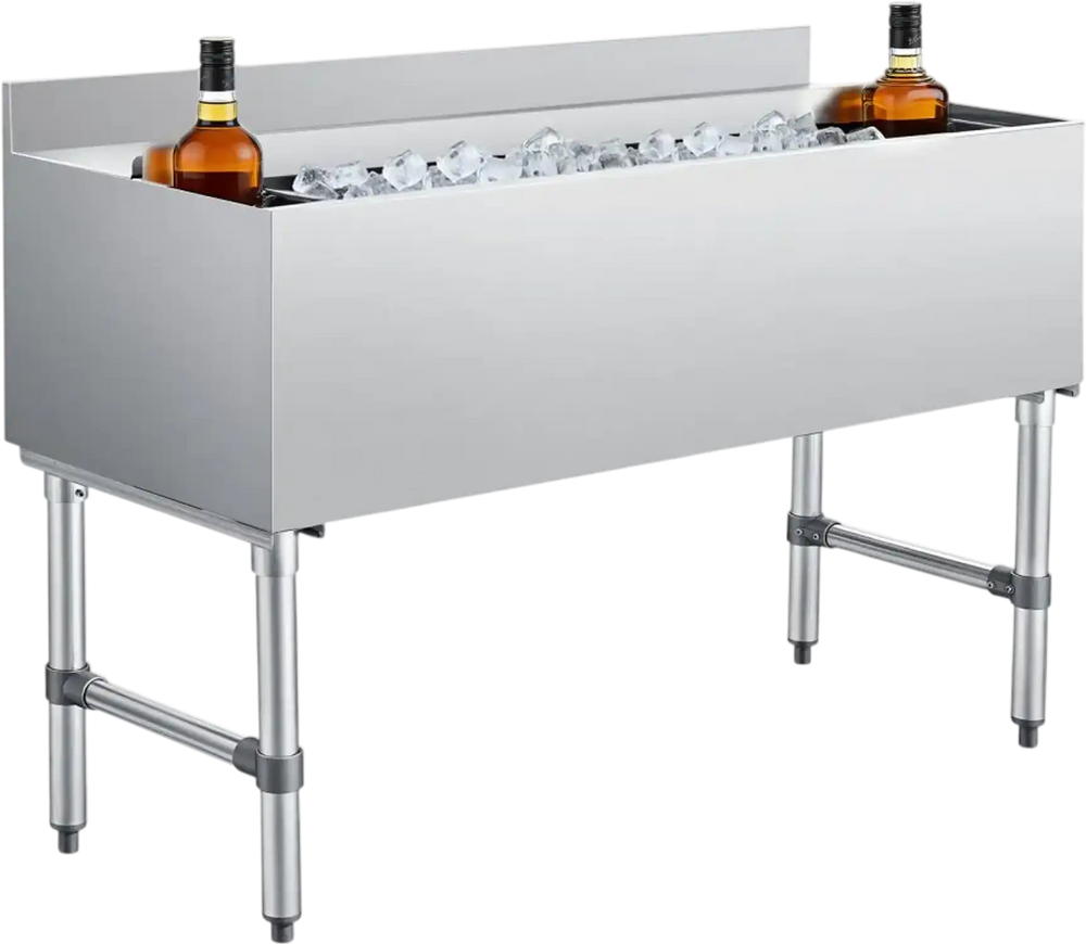 VEVOR Commercial Ice Bin, 137.4 Qt Max Capacity, 48 x 19 x 33 Inch Stainless Steel Ice Chest with Sliding Lid and Bottle Holders, Cooler Cart Cocktail Unit for Bar Restaurant Pub, NSF Certified