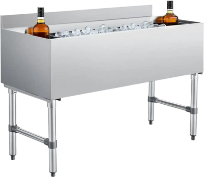 VEVOR Commercial Ice Bin, 137.4 Qt Max Capacity, 48 x 19 x 33 Inch Stainless Steel Ice Chest with Sliding Lid and Bottle Holders, Cooler Cart Cocktail Unit for Bar Restaurant Pub, NSF Certified