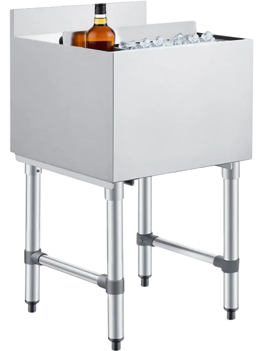 VEVOR Commercial Ice Bin, 49.4 Qt Max Capacity, 18 x 18 x 33 Inch Stainless Steel Ice Chest with Sliding Lid and Bottle Holders, Cooler Cart Cocktail Unit for Bar Restaurant Pub, NSF Certified