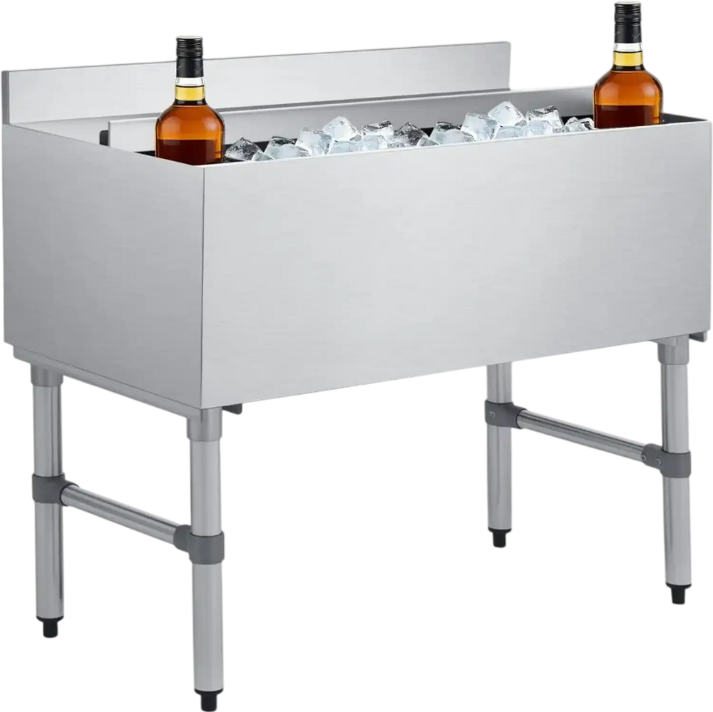 VEVOR Commercial Ice Bin, 100.7 Qt Max Capacity, 36 x 19 x 33 Inch Stainless Steel Ice Chest with Sliding Lid and Bottle Holders, Cooler Cart Cocktail Unit for Bar Restaurant Pub, NSF Certified