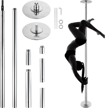 VEVOR Professional Dancing Pole, Spinning Static Dancing Pole Kit, Portable Removable Pole, 45mm Heavy-Duty Stainless Steel Pole, Height Adjustable Fitness Pole, for Exercise Home Club Gym, Silver