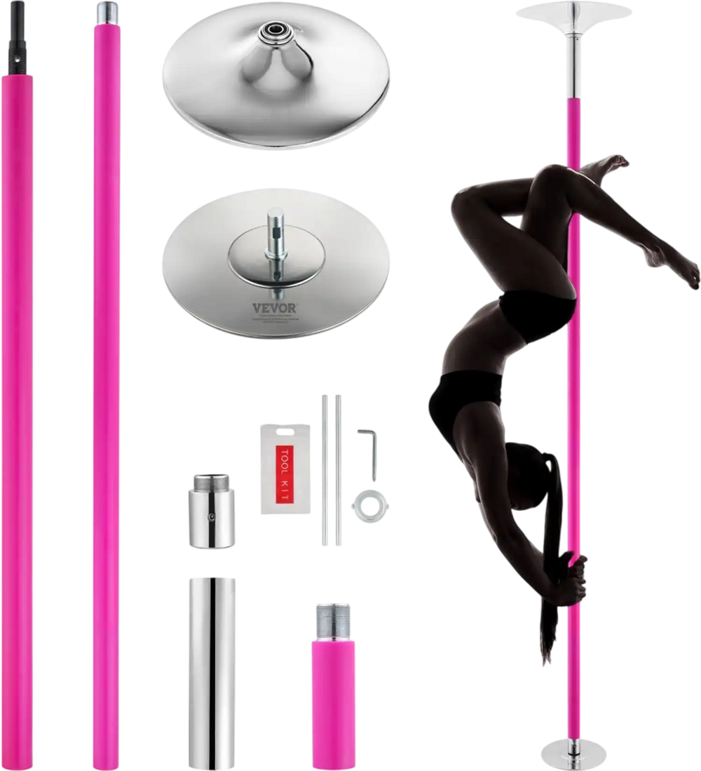 VEVOR Professional Dancing Pole, Spinning Static Dancing Pole Kit, Portable Removable Pole, 40mm Heavy-Duty Stainless Steel Pole, Height Adjustable Fitness Pole, for Exercise Home Club Gym, Pink