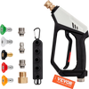 VEVOR Short Pressure Washer Gun, 5000 PSI High Power Washer Spay Gun, M22-14 mm / M22-15 / 3/8'' Inlet & 1/4'' Outlet Hose Connector Foam Gun, Pressure Washer Handle with 5 Color Quick Connect Nozzles