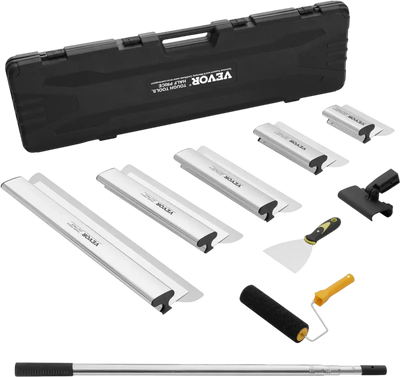 VEVOR Drywall Skimming Blade Set, 7/10/14/16/24 in Skimming Blades + 34 - 81.6 in Extension Handle Pole, Stainless Steel Knife Professional Skim Coat Tools, for Gyprock/WallBoard/Plasterboard