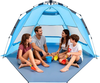 VEVOR Beach Tent Sun Shelter for 4 Person, Pop Up Beach Tent UPF 50+ Protection, Portable Sun Shade Canopy with Carrying Bag and Sand Pockets, Easy Setup Umbrella for Camping Fishing Outdoor Picnic