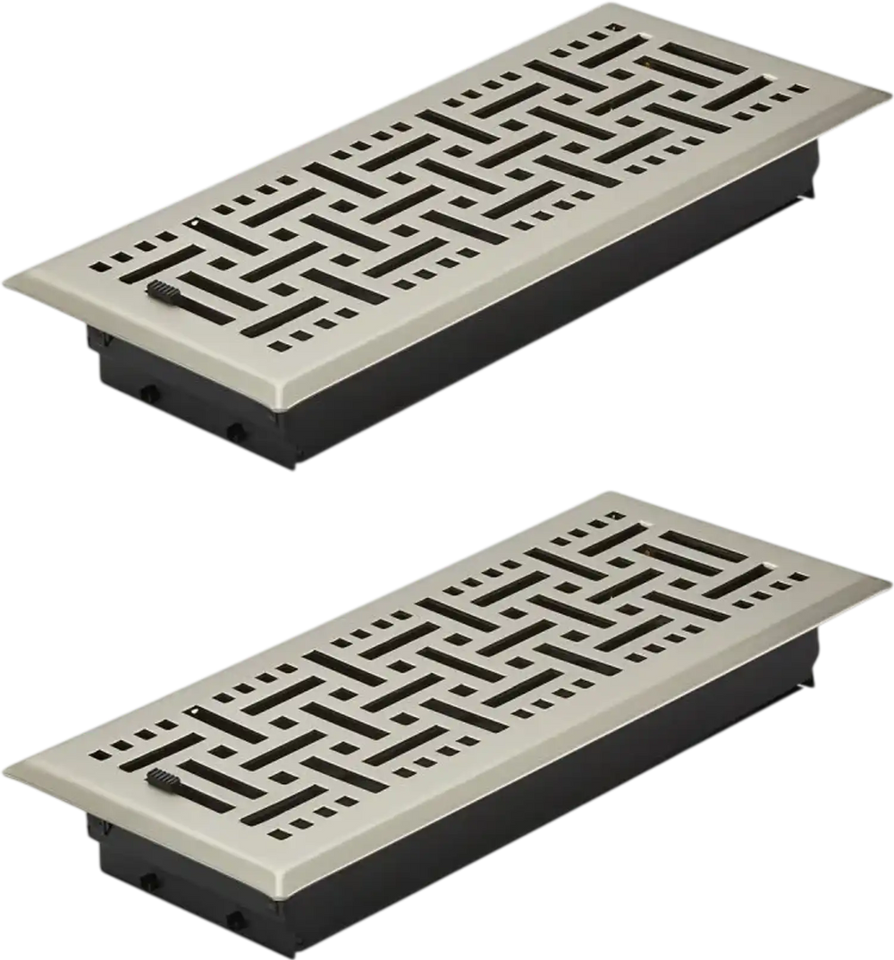 VEVOR 4 x 10 Inch Floor Registers, 2-Pack Vent Grilles, HVAC Heavy-Duty Walkable Iron Floor Vents, Easily Adjustable Rust-Proof Air Vents Deflector with Metal Damper, for Home & Office, Nickel-Plated