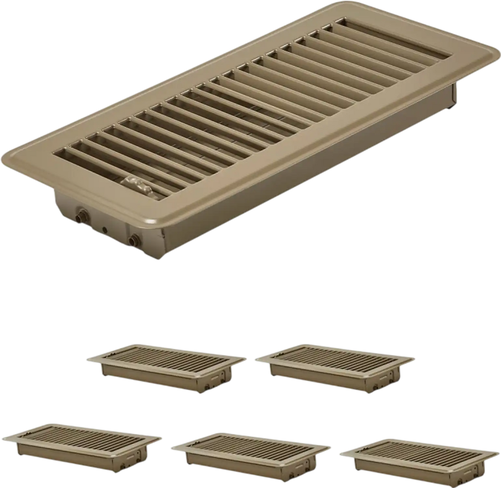 VEVOR 4 x 10 Inch Floor Registers, 6-Pack Vent Grilles, HVAC Heavy-Duty Walkable Iron Floor Vents, Easily Adjustable Rust-Proof Air Vents Deflector with Metal Damper, Ideal for Home & Office, Brown