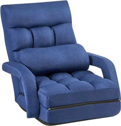 VEVOR Floor Chair, 5 Adjustable Positions Folding Floor Gaming Chair with Back Support, Armrests, and Cushion, Sturdy Metal Frame with Recycled Foam and Linen Fabric, for Reading, Relaxing, Dark Blue