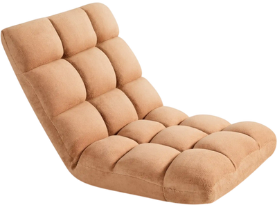VEVOR Floor Chair, 14 Adjustable Positions Folding Floor Gaming Chair with Back Support, Sturdy Metal Frame with Recycled Foam and Coral Fleece Surface, Multifunctional for Reading, Relaxing, Brown