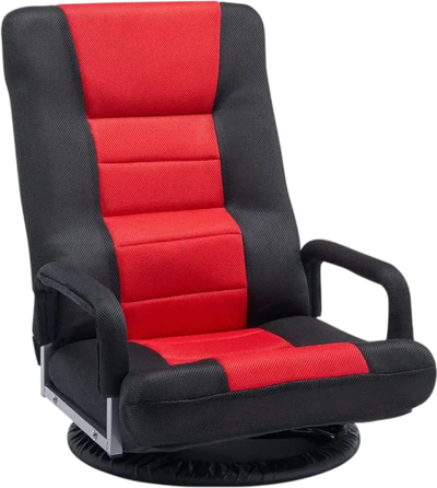 VEVOR Swivel Floor Gaming Chair with Armrests, 360-Degree Rotating Floor Chair with 6 Adjustable Position Folding Backrest and Lumbar Support, Folding Video Reclining Sofa for TV Reading, Red Black