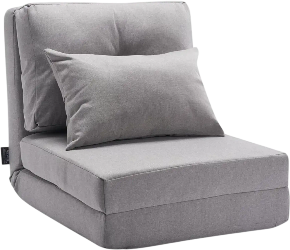 VEVOR Convertible Flip Chair, 5-Position Adjustable Floor Lazy Sofa, Folding Upholstered Couch Bed with Adjustable Backrest Metal Frame and Pillow, Folding Sofa Bed Chair for Living Room Bedroom, Gray