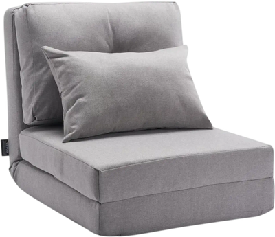 VEVOR Convertible Flip Chair, 5-Position Adjustable Floor Lazy Sofa, Folding Upholstered Couch Bed with Adjustable Backrest Metal Frame and Pillow, Folding Sofa Bed Chair for Living Room Bedroom, Gray
