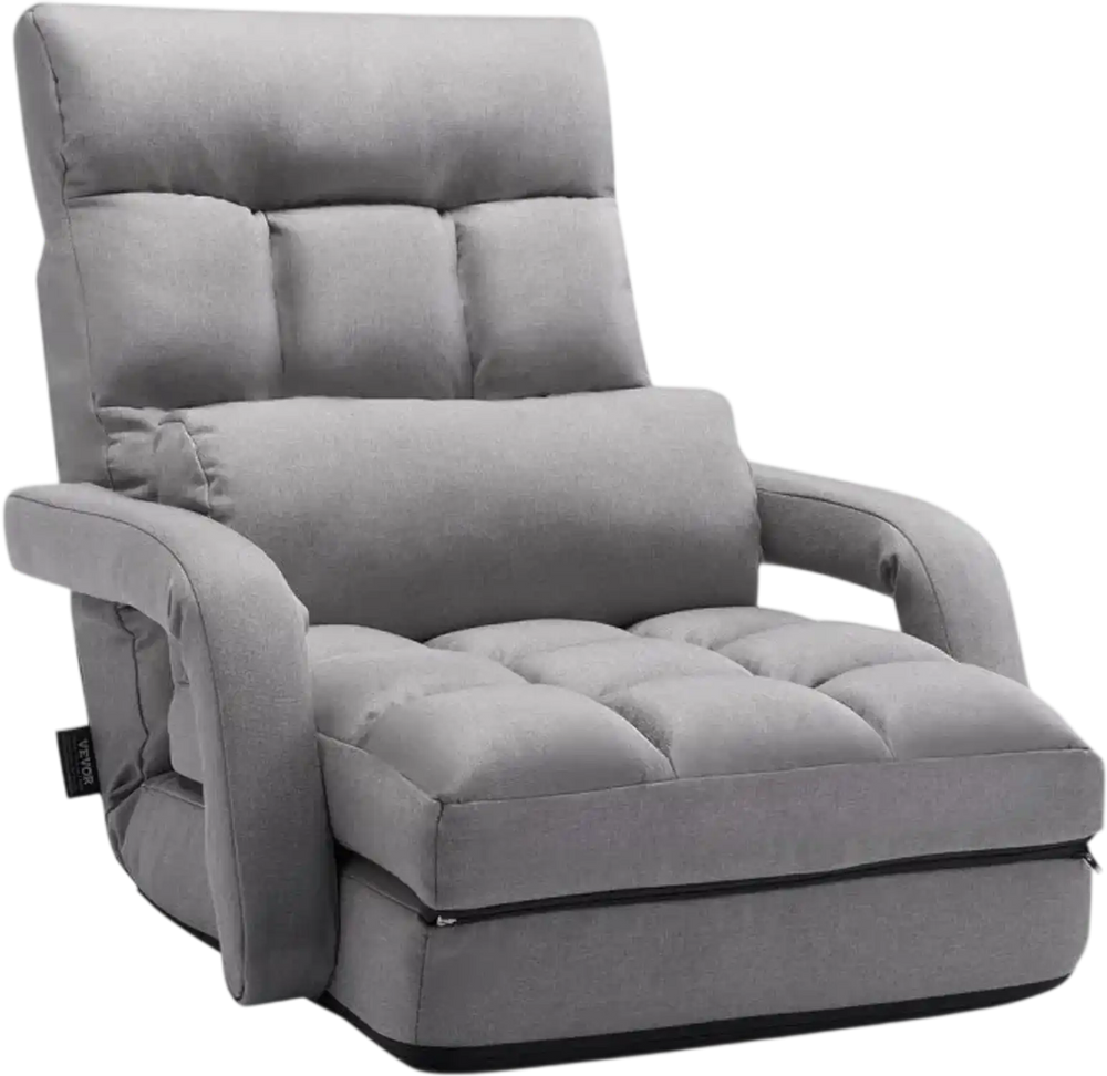 VEVOR Floor Chair, Floor Gaming Chair with 5 Adjustable Position and Back Support, Folding Sofa Chair with Armrest for Adults, Sofa Lounger Bed with Back Cushion for Living Room and Bedroom, Gray