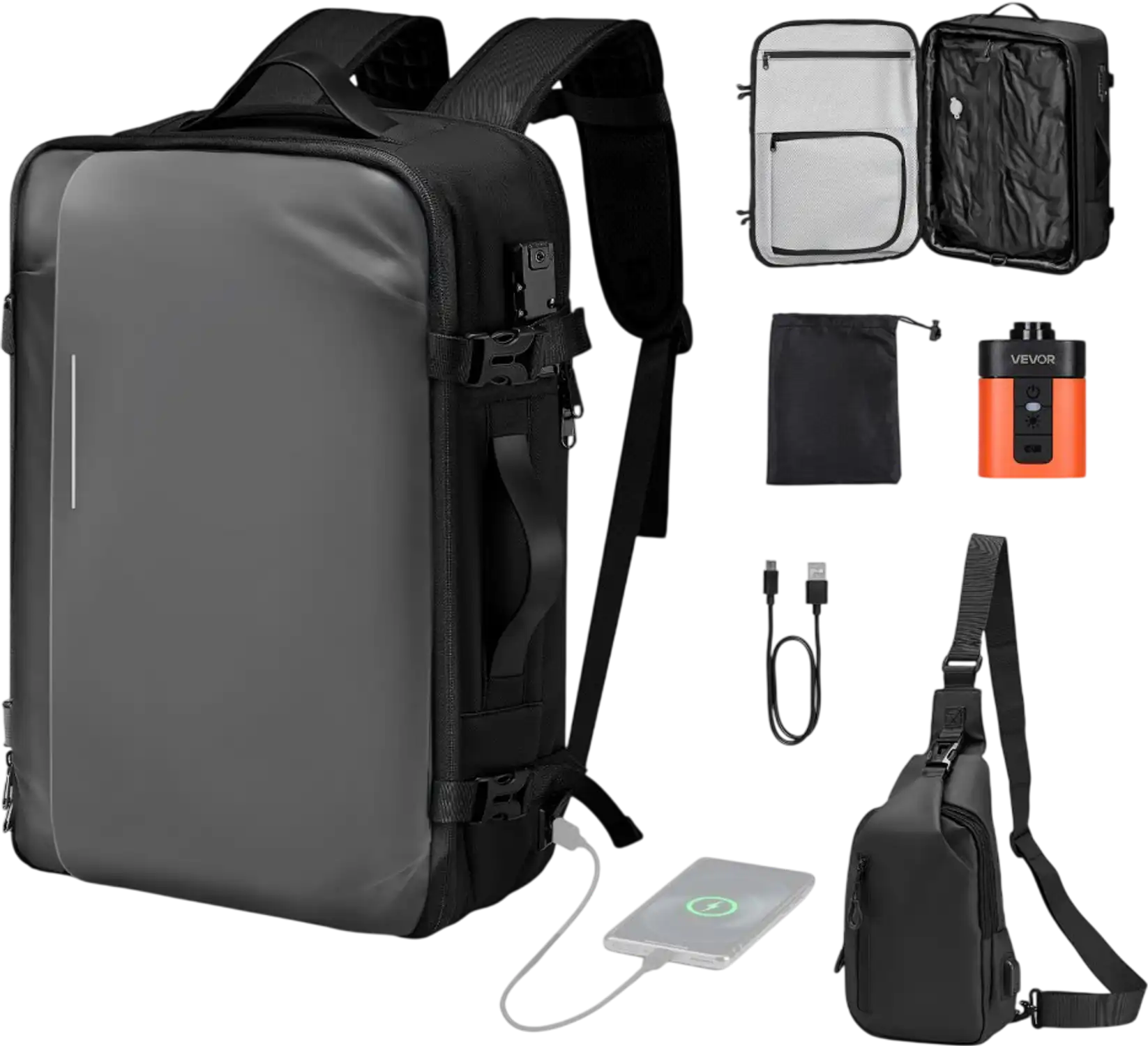 Vevor Travel Backpack Vacuum Compression Carry-On 65L Gray New