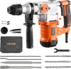 VEVOR Rotary Hammer Drill, 1-1/8 in SDS-Plus Electric Corded Heavy Duty Rotary Hammer, Including 3 Drill Bits, Flat Chisel, Pointed Chisel, Grease, Brush, and Carrying Case, for Concrete and Masonry