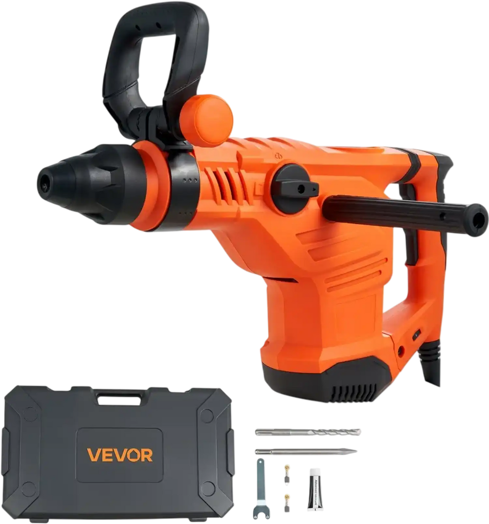 VEVOR Corded Hammer Drill, 1600W 175-350RPM Electric Demolition Drills, 2-Inch SDS-Max Rotary Hammer Driver, 3 Functions Chipping Power Tool Kit for Concrete, Drilling Wood Plastic