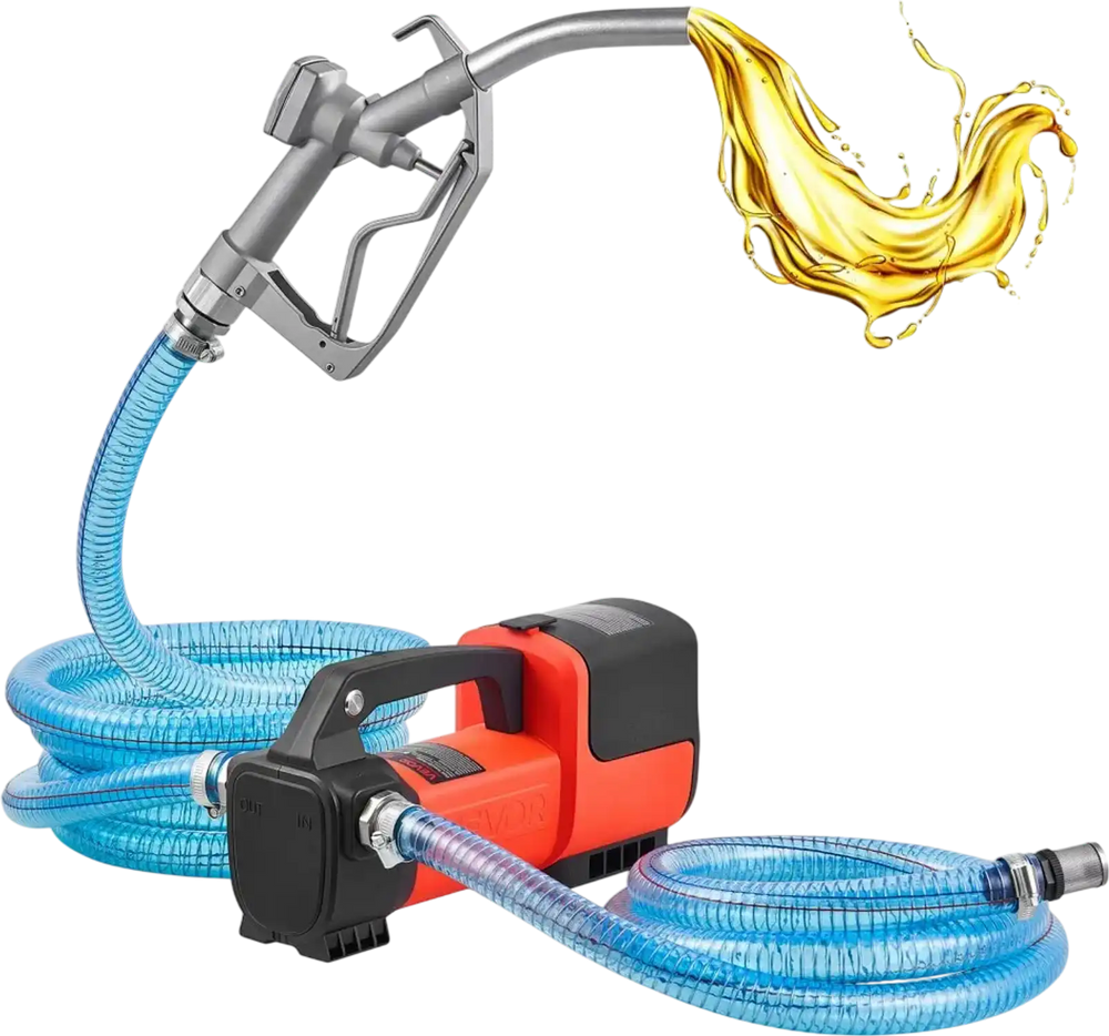 VEVOR Fuel Transfer Pump Battery Powered 12 GPM Portable Diesel Pump Kit, for Diesel Kerosene Fueling on Farm Boat Truck Tractor, 1/4 HP Motor, with Manual Fuel Nozzle & Hose, Battery Not Included