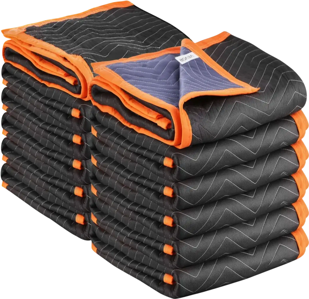 VEVOR Moving Blankets 12 Pcs, 72 x 40 in (32 lbs/dz) Large Packing Blankets with Cotton Filling, Heavy Duty Nonwoven Fabric Padded Moving Blanket for Shipping, Wrapping, Protecting Furniture