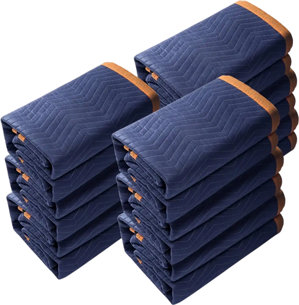 VEVOR Moving Blankets, 80" x 72", 65 lbs/dz Weight, 12 Packs, Professional Non-Woven & Recycled Cotton Packing Blanket, Heavy Duty Mover Pads for Protecting Furniture, Floors, Appliances, Blue/Orange