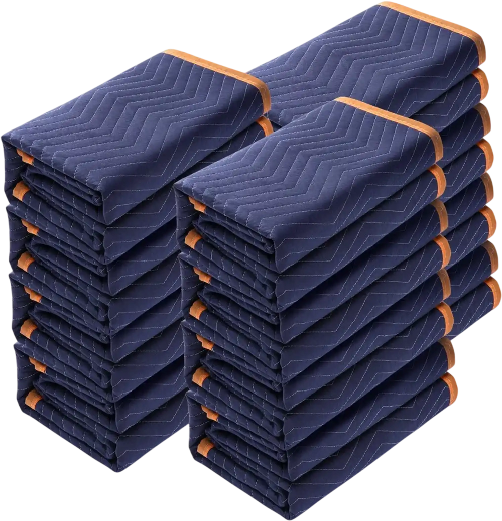 VEVOR Moving Blankets, 80" x 72", 35 lbs/dz Weight, 12 Packs, Professional Non-Woven & Recycled Cotton Packing Blanket, Heavy Duty Mover Pads for Protecting Furniture, Floors, Appliances, Blue/Orange