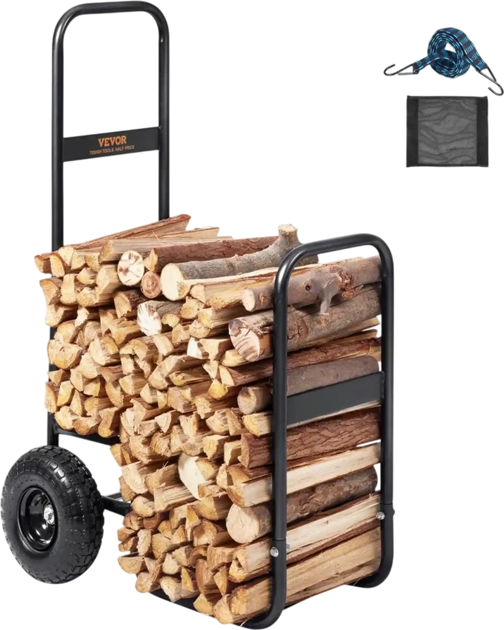 VEVOR Firewood Log Cart, 250 lbs Load Capacity, Outdoor and Indoor Wood Rack Storage Mover with Pneumatic Rubber Wheels, Heavy Duty Steel Dolly Hauler, Firewood Carrier for Fireplace, Fire Pit, Black