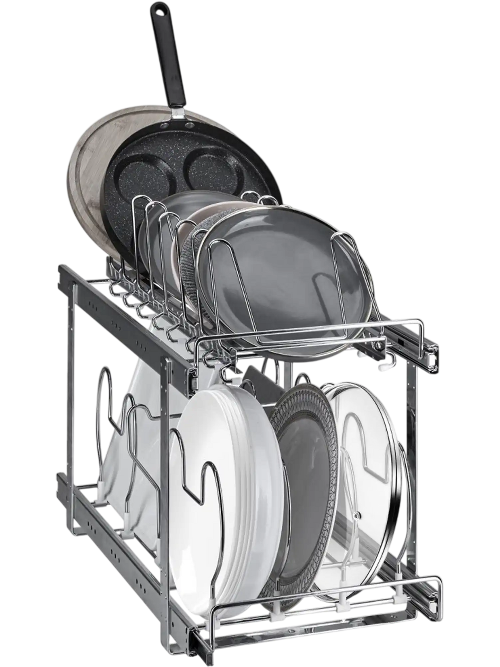 VEVOR Pan and Pot Rack, 2-Tier Expandable Pull Out Under Cabinet Organizer, Cookie Sheet Baking Pans Tray Racks, Adjustable Wire Dividers, Steel Lid Holder for Kitchen Cabinet & Pantry Storage, 12"W